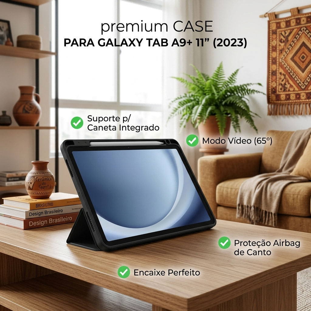Capa Tripla Compatível Com Tablet A9 Plus (11 Polegadas) Suporte Para Caneta