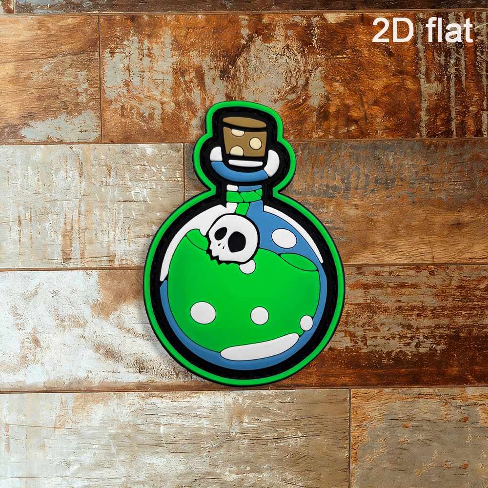 Garrafa De Poção Irregular Com Padrão De Caveira , Remendo De Gancho E Laço De PVC , Emblema De Borracha 2D Para Mochila