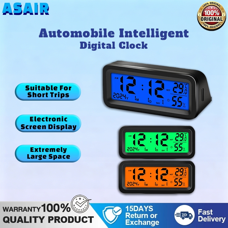 ASAIR Solar Car Relógio Digital Medidor De Umidade E Temperatura Tempo De Condução Data Painel De Carro Termômetro Monta