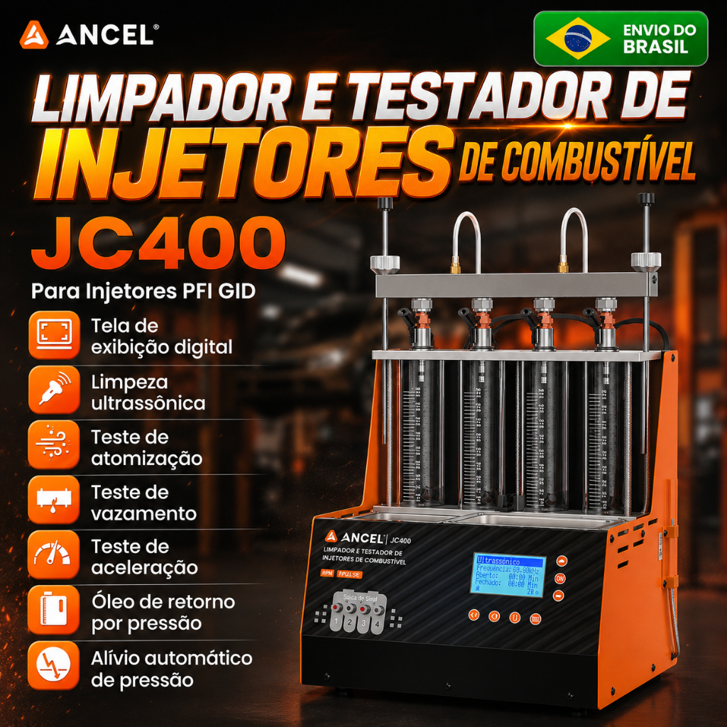 Máquina de Limpeza e Teste Ultrassônico de Injetores de Combustível ANCEL JC400 para Injetores Automotivos GDI EFI Piezo