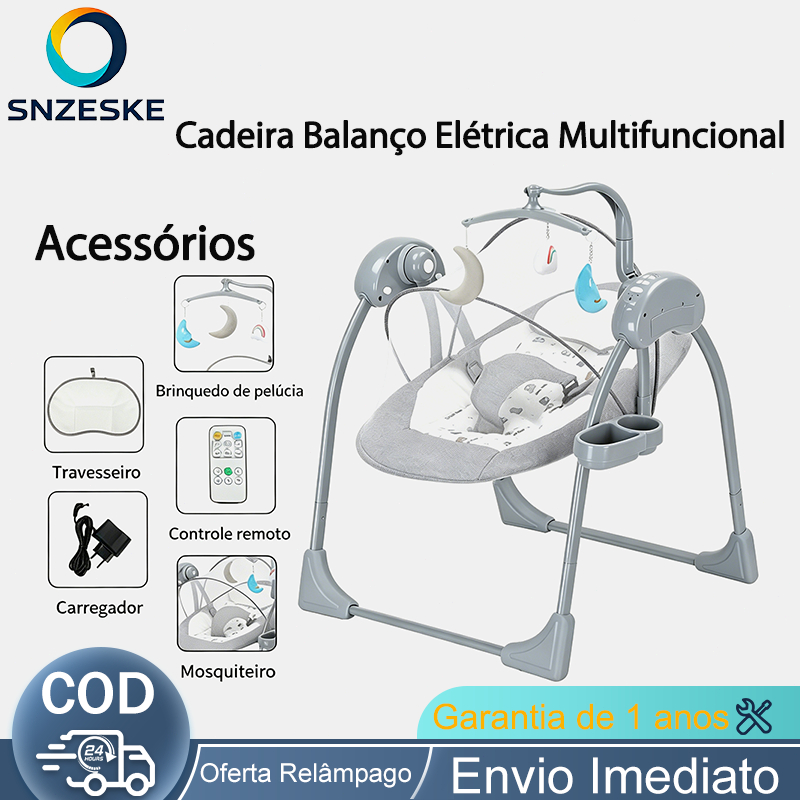 Snzeske [PIX] Cadeira de balanço para bebês Berço para bebês recém-nascidos Cama de balanço elétrica multifuncional