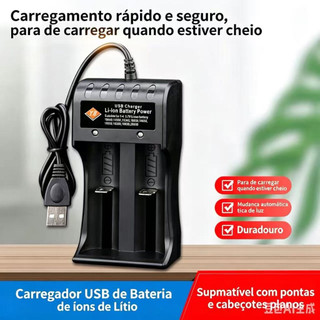 Carregador De Baterias Lítio 18650 14500 Duplo Com Cabo USB Universal Pro (Sem Baterias Inclusas)
