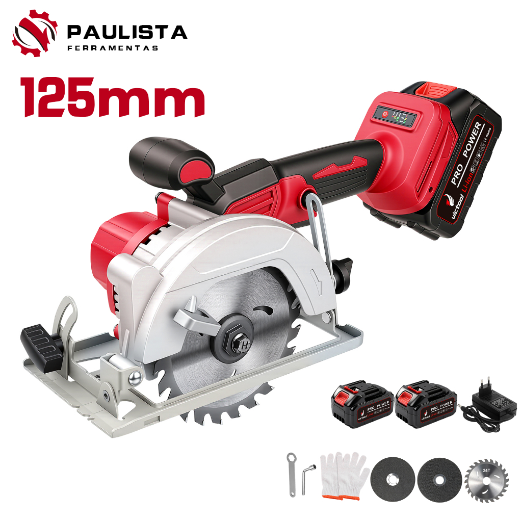 Serra circular Portátil Sem Fio , Equipada Com Duas Baterias De 48 V E Três Lâminas De 125 Mm .