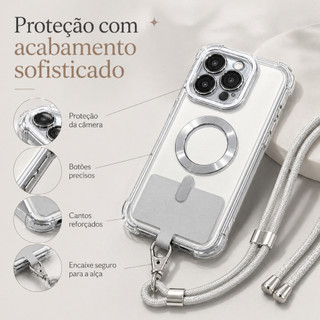 HEYOO Capa Capinha Case Para iphone 17 16 15 14 13 Todos Modelos - Transparente Anti Queda Cordão Removível Magsafe