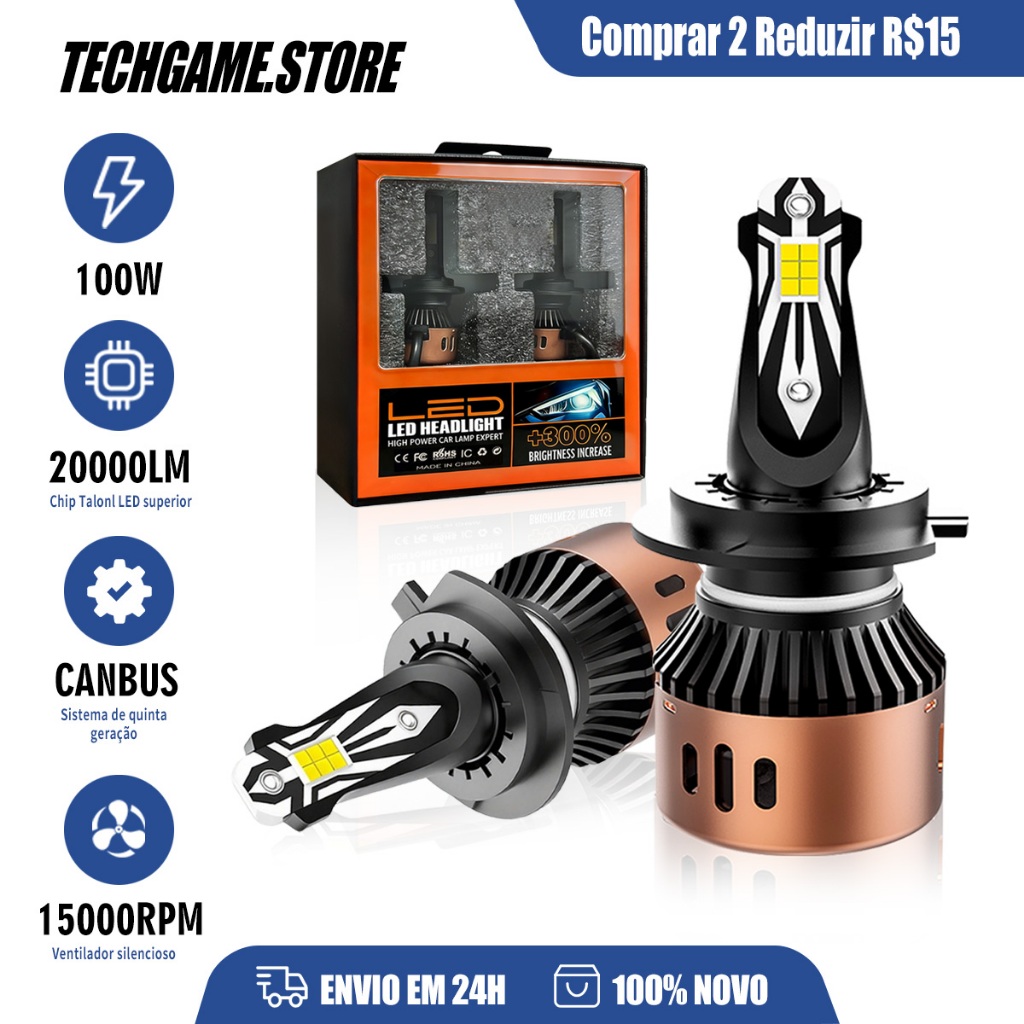 Lâmpada LED R11 100W Super Brilho Luz Branca Pura Kit Par Compatível H1/H3/H4/H7/H11/9005/9006 Vida útil super longa