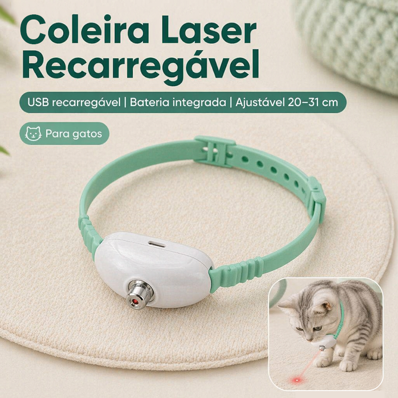 Coleira Laser para Gatos Brinquedo Interativo Inteligente Anti-Tédio Recarregável USB Automática Estimulante Pet