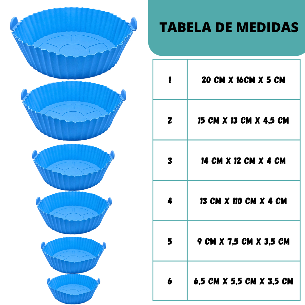Kit 6 Cesta De Silicone Antiaderente Fritadeira De Ar Reutilizável Protetor De Microondas Painel Forno