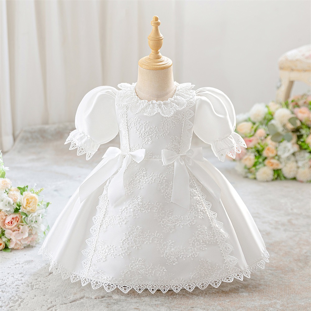 Menina recém-nascida vestido crianças manga curta festa roupa floral princesa vestidos vestido branco puro AL3119XZ