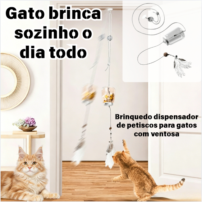 Brinquedo interativo para gatos, vazamento de comida, brinquedos de penas com sino