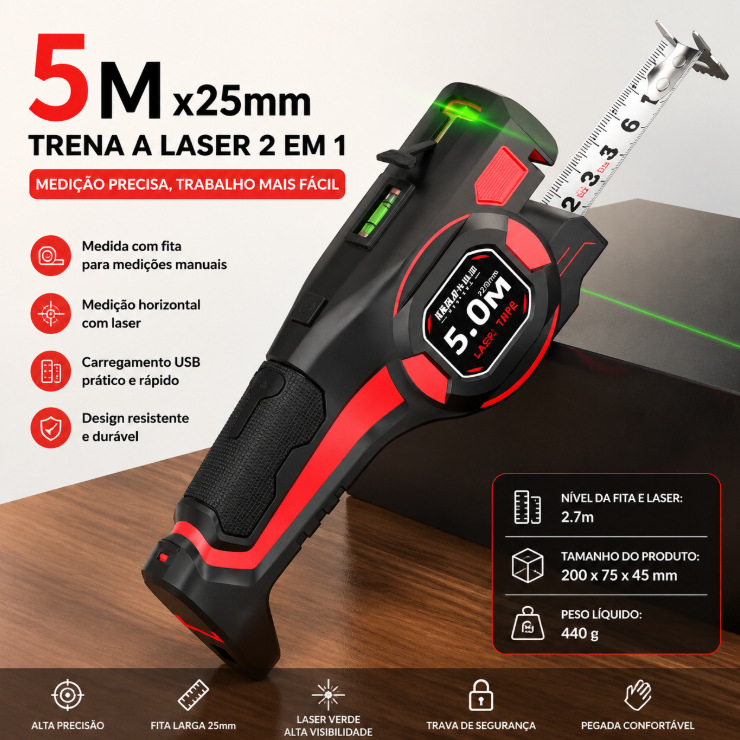 Fita Métrica A Laser De Alta Precisão 2 Em 1 , Medidor De Distância , Ferramenta De Construção Doméstica
