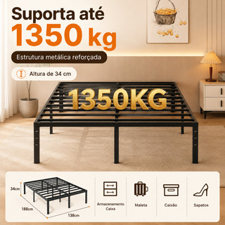 Estrutura de cama metálica para casal/solteiro com suporte de barras de aço dobrável e fácil de montar