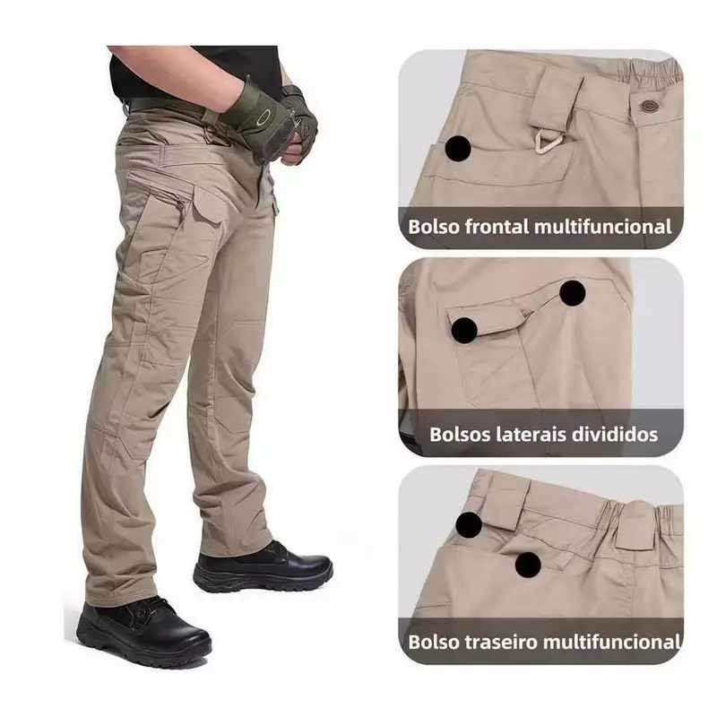 Calça Cargo Militar Masculina Preta Impermeável para Trilhas — foto 3
