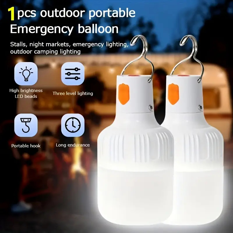 kit 2 Lampião Led Camping Acampamento Pesca Pescaria Recarregável USB Barraca Emergência