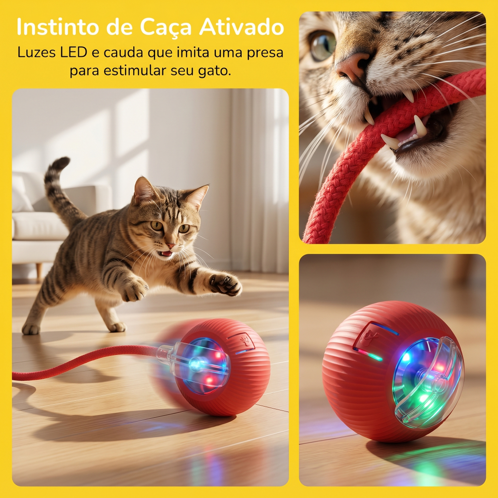 Bola De Brinquedo Interativa Inteligente Recarregável Para Gatos , Equipada Com Luzes LED E Cauda De Corda , Função Auto