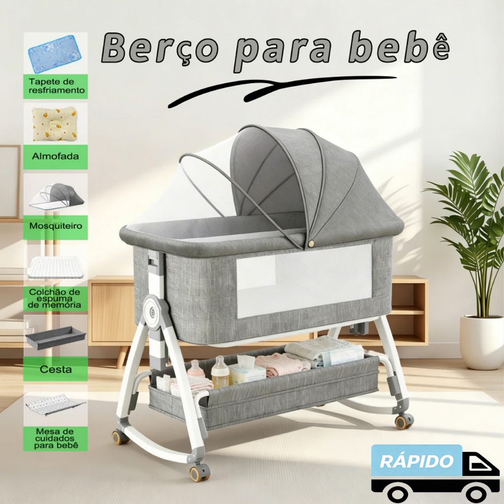 Kynetic Berço Moises Portátil Co-bed Com Balanço Mosquiteiro Cesto Regulagem De Altura E Anti Asfixia