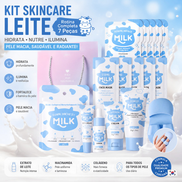 Conjunto De Cuidados Com A Pele Leite LAIKOU , Coleção Iluminadora , Hidratante E Nutritiva , 14 Peças , Presente De Ani
