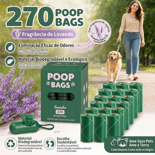 Sacos De Cocô De Cachorro Biodegradáveis Perfumados De Lavanda De 270 Contagens Com Dispensador Grátis , Grossos De Resí