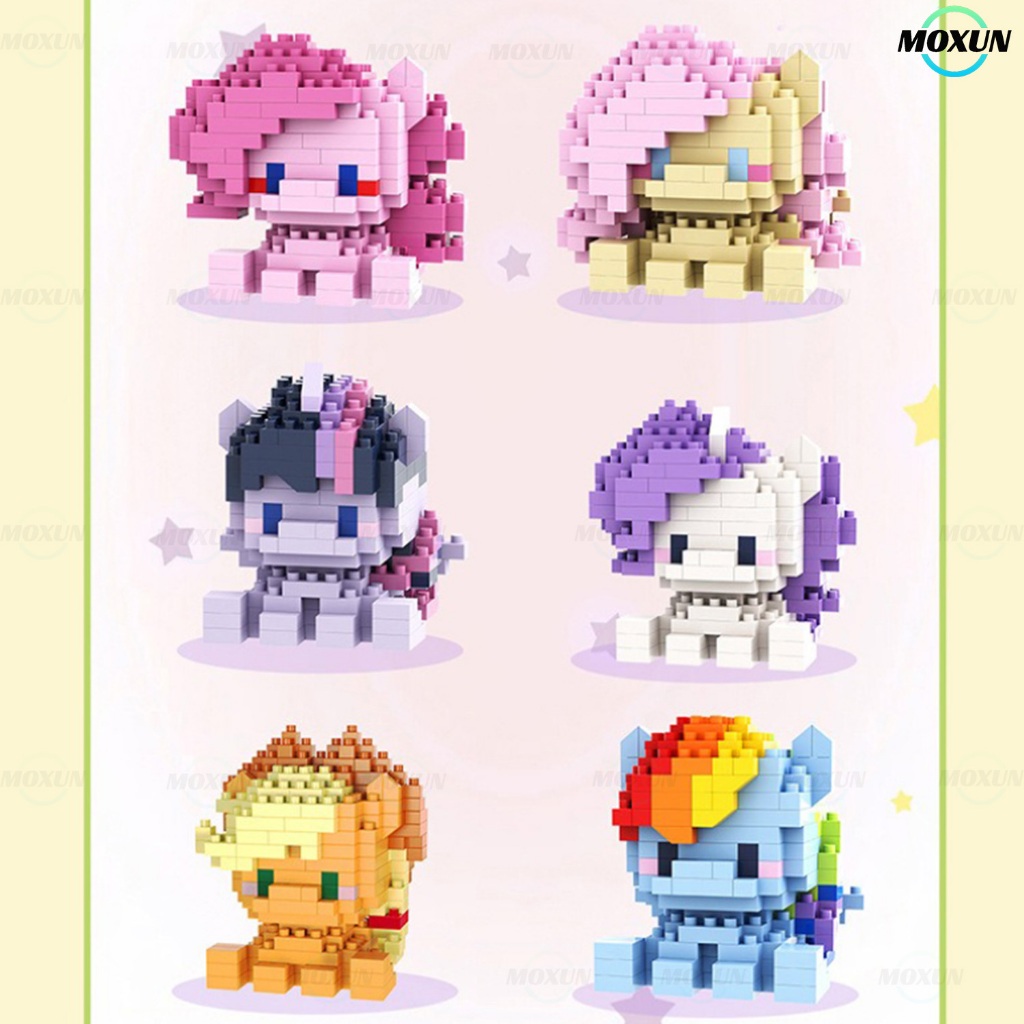 Kit blocos coloridos personagens de pônei brinquedo divertido de montar ideal para decoração e presente