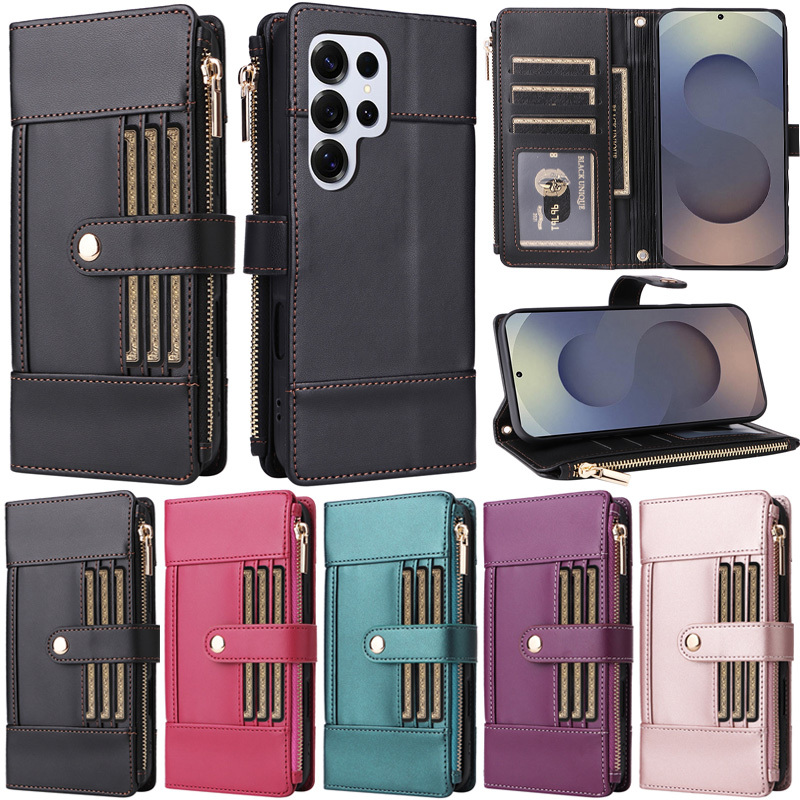 Caixa De Luxo Para Samsung Galaxy S26 Ultra S24 FE S25 A56 A36 A26 A17 A16 A15 A55 A35 S24 S23 S22 S21 Zipper Carteira C