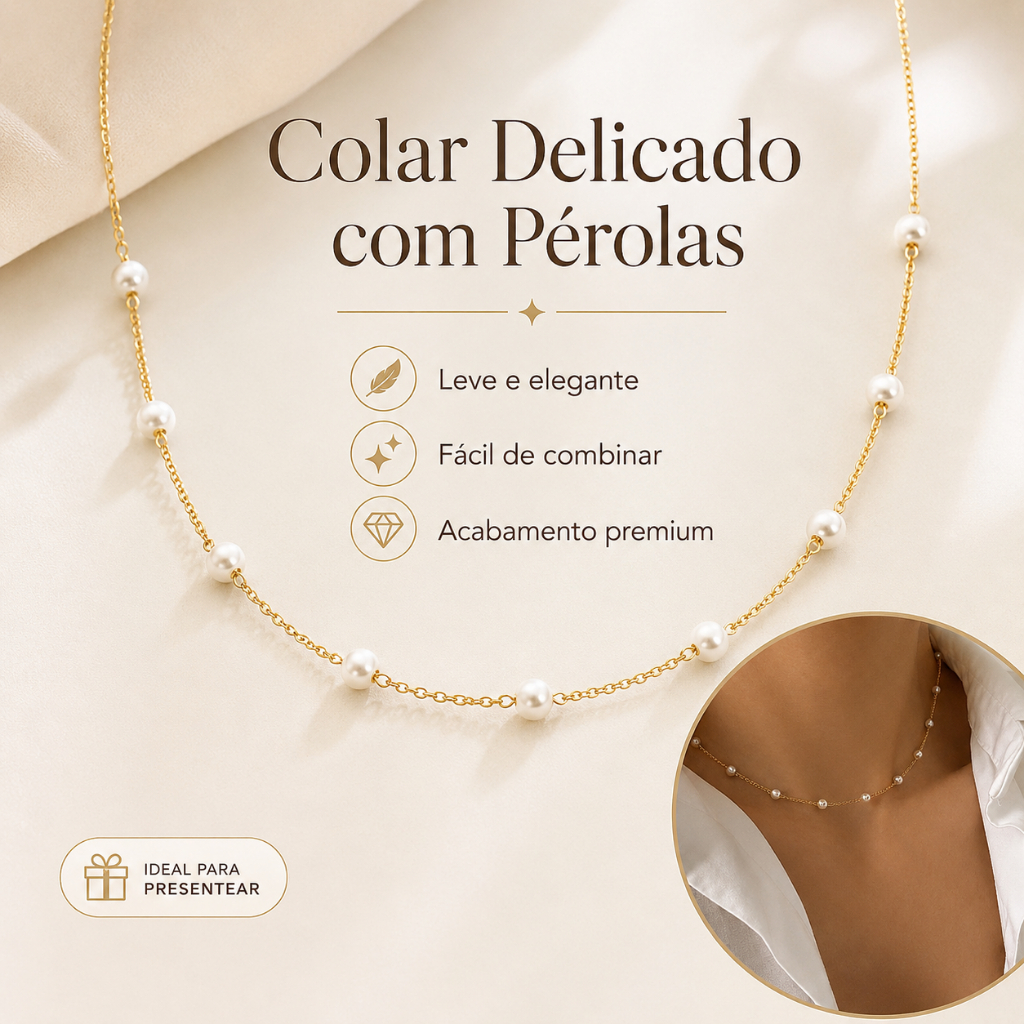 Colar Choker Mini Pérolas Banhado Ouro 18k Delicado Presente Dia dos namorados