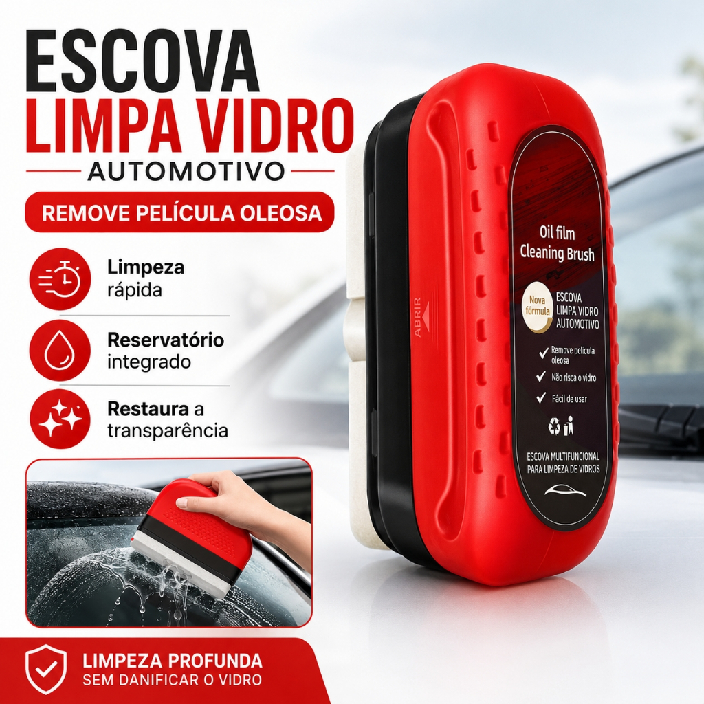 Escova Limpa Vidro Automotivo 120ml Remove Película Oleosa com Caixa Organizadora
