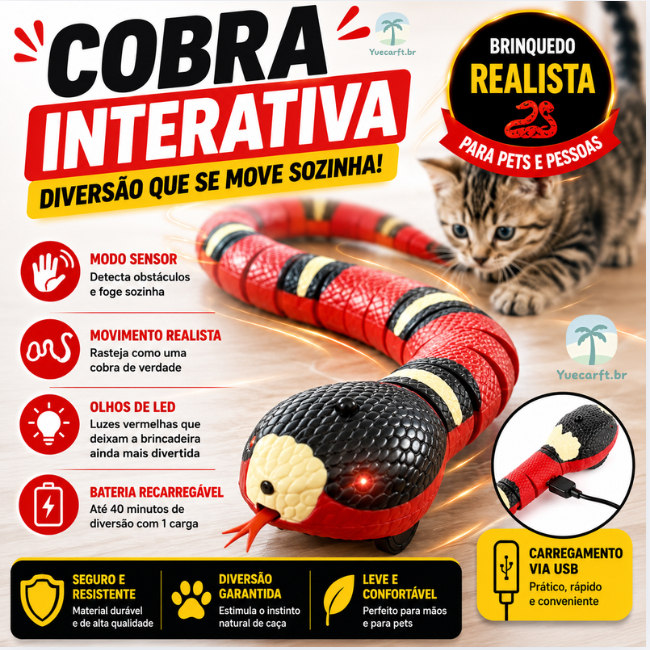 Brinquedo Cobra Interativa Realista Sensor Automático Recarregável USB Ideal Para Diversão De Gatos E Pegadinhas