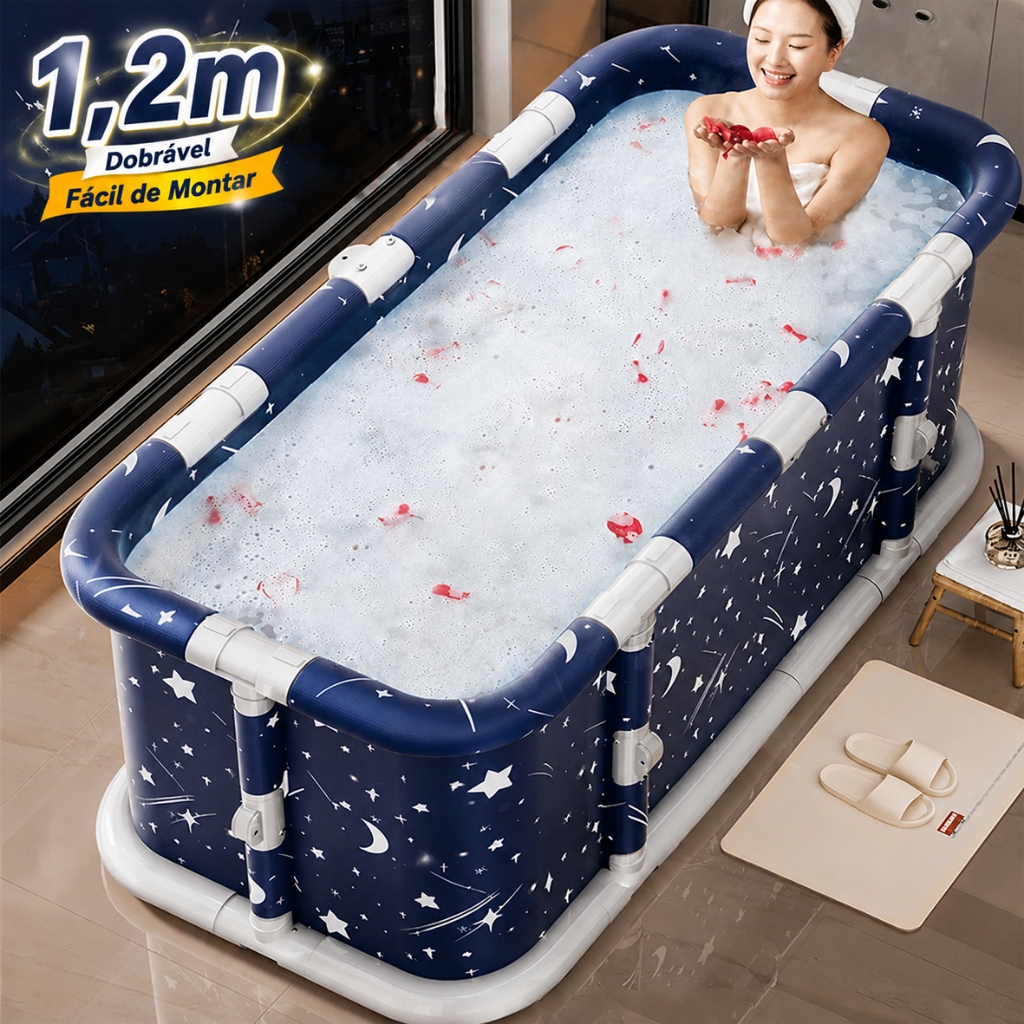 Banheira Dobrável Adulto Portátil 1,2m SPA Retangular PVC com Encosto Inflável Relaxamento Fácil em Qualquer Lugar