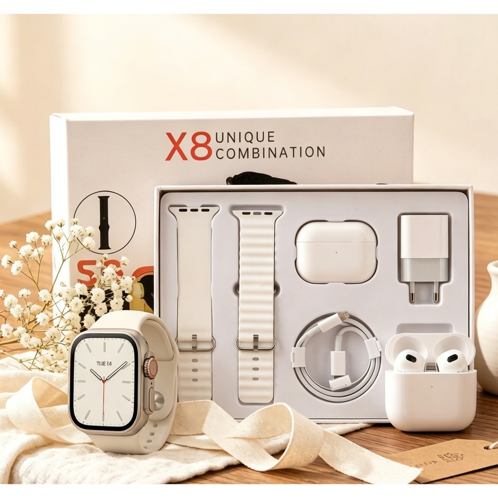 X8 Smartwatch + 115 TWS Fones De Ouvido Combo 7 Em 1 , Tela HD De 2.2 Polegadas , Monitor De Saúde SpO2 De Frequência Ca