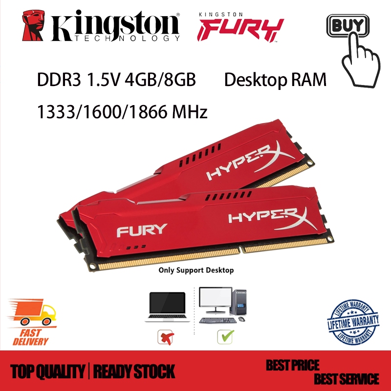 Memória De Desktop Kingston HyperX FURY DDR3 1.5V 4GB 8GB 1333MHz 1600Mhz 1866Mhz 240Pin DIMM PC3