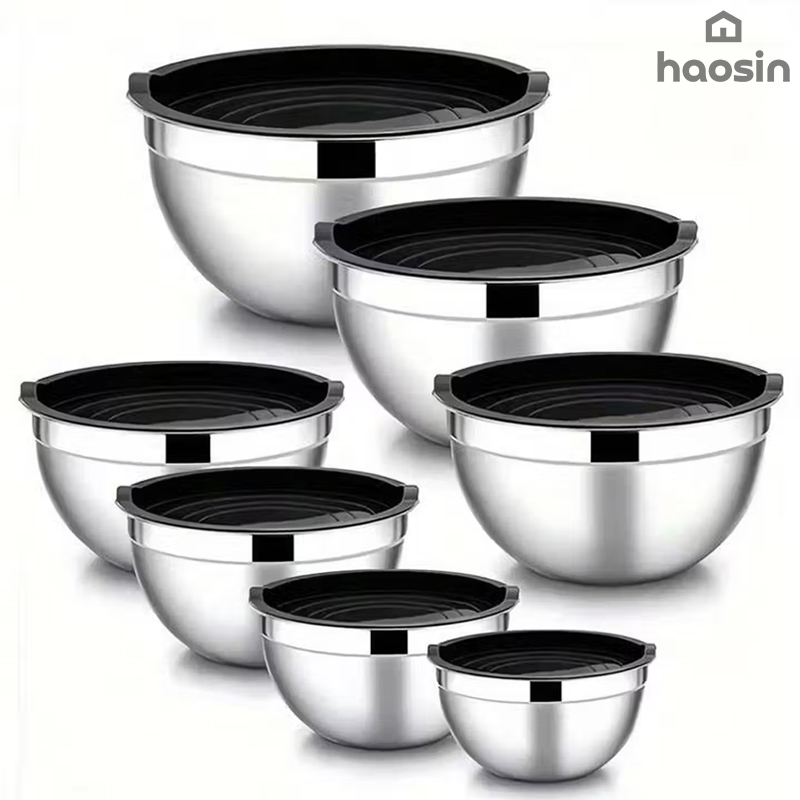 🛍️ Kit 7 Tigelas de Aço Inoxidável com Tampas Herméticas para Salada e Armazenamento de Alimentos Cozinha Doméstica