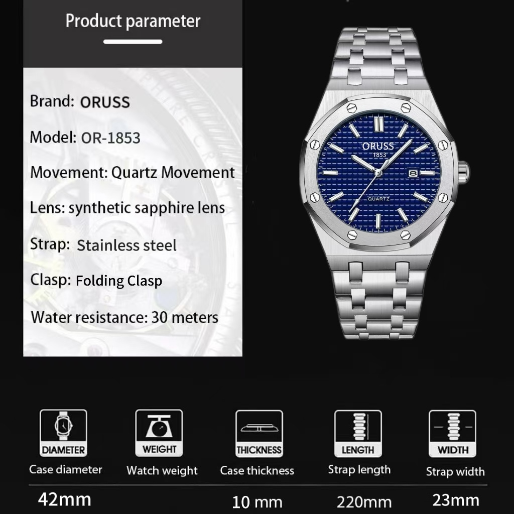 ORUSS Original Masculino Calendário de Aço Inoxidável Luxo Luminoso À Prova D 'Água Relógio de Negócios Moda Versão Core · foto 2
