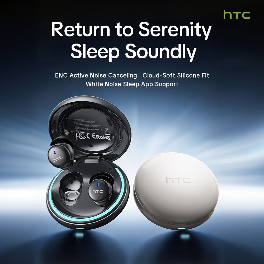 Fones De Ouvido Sem Fio HTC NE92-ENC Com Cancelamento De Ruído Ativo 80H Playtime Cloud-Soft Silicone Adequado Para Trav