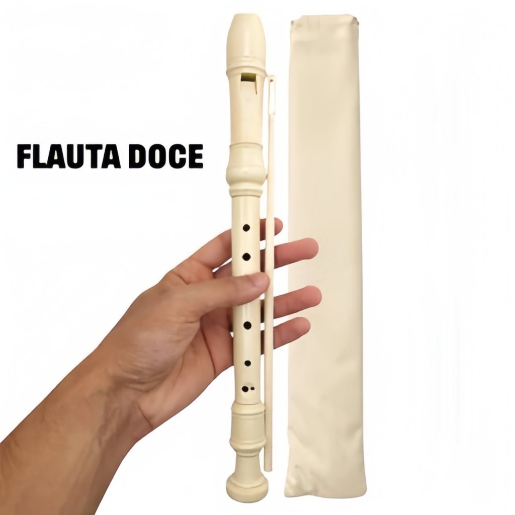 Flauta Doce Resina Soprano Modelo Germanica Estudo Com Vareta De Limpeza