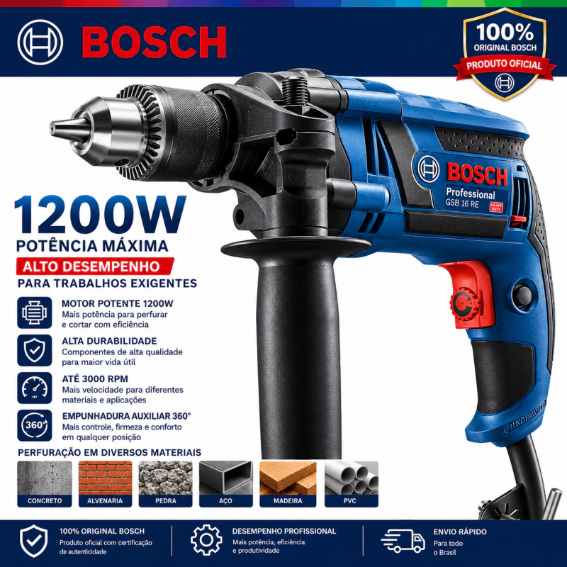 Parafusadeira e Furadeira de Impacto Bosch 1200W 220V Original
