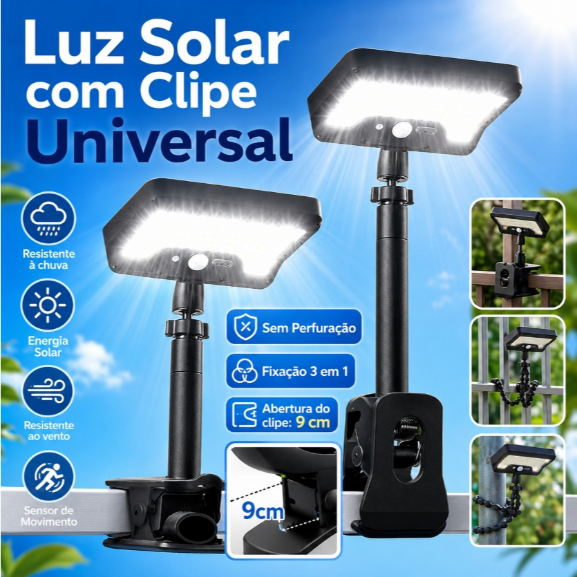 Luz De Clipe Solar , Lâmpada Super Brilhante De 3 Modos Para Jardim , Parede LED À Prova D'água Com Sensor Corpo