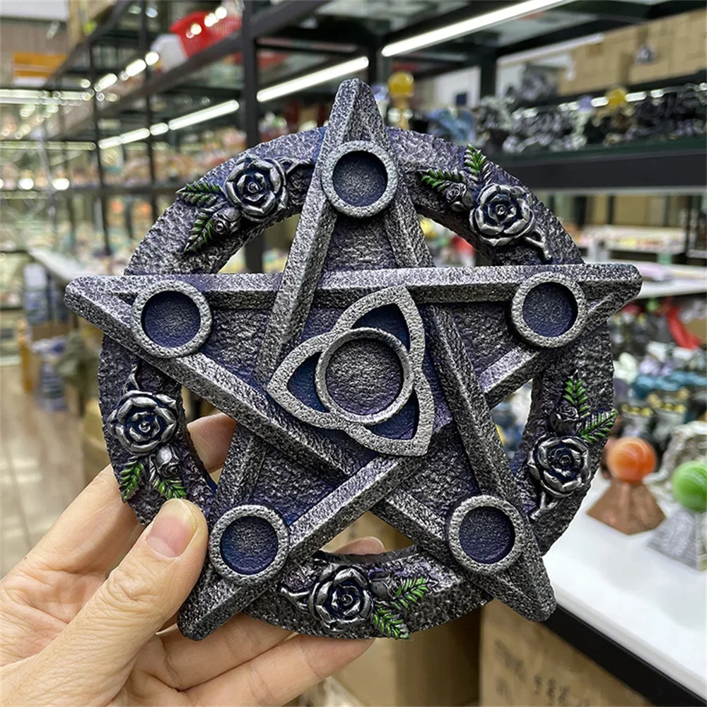 Pentagrama Rosa Flor Resina Artesanato Ornamentos Bola De Cristal Expositor Esfera Titular Seis Estrelas Matriz Deusa Da
