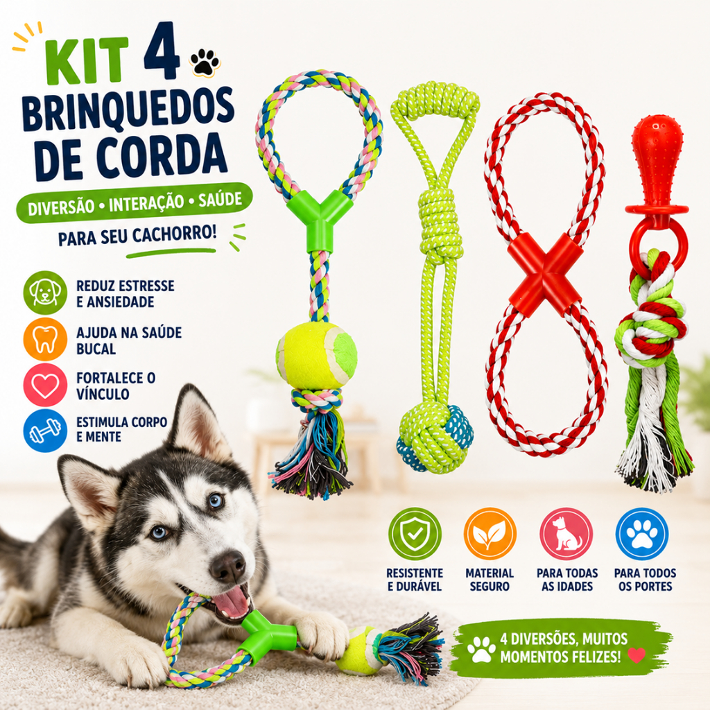 4 Brinquedo Pet Corda Resistente Interativo Cachorro Forte
