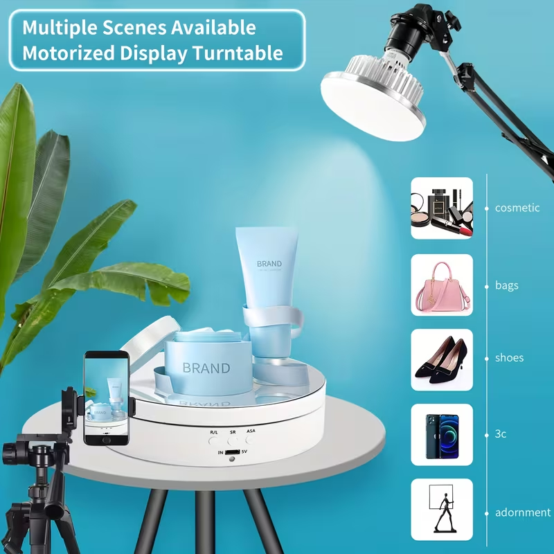 Suporte Expositor Giratório | USB Recarregável para Vitrine, Foto e Decoração Branco