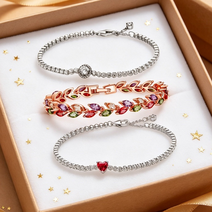[Novo estilo quente] Pulseira feminina de diamante Pavé 925, pedra preciosa colorida em formato de gota de água, present