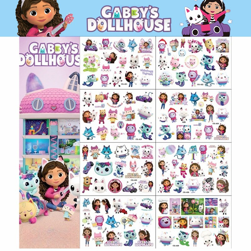 Gabby Dollhouse Cats 4/8 Folhas Adesivo De Tatuagem Temporária À Prova D'água Para Lembrancinhas De Festa De Brinquedo I