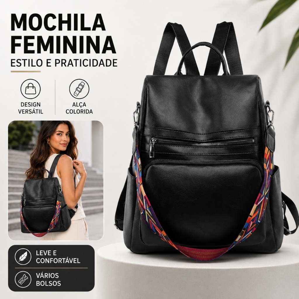 Mochila Feminina Antirroubo de Couro Macio Vintage pu
