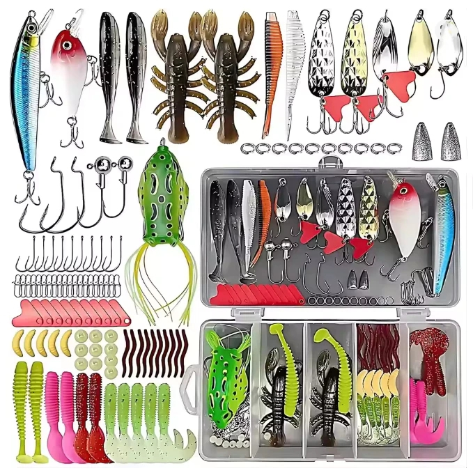 Kit 107 Iscas Artificiais Premium - Anzol Duplo e Olhos 3D | Meia Água para Pesca de Truta Realista e Peixes