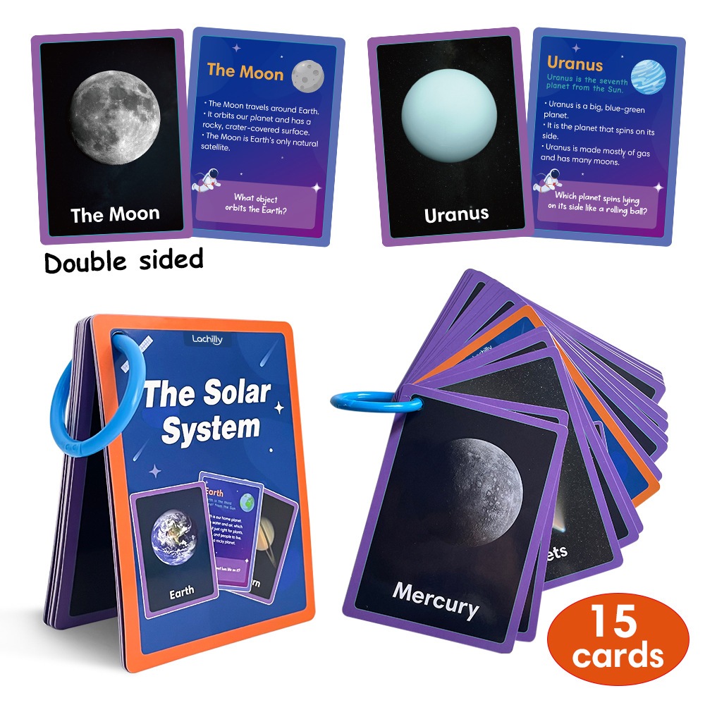 15 Pçs/set O Sistema Solar Inglês Flashcard Para Crianças Bebê Dupla Face Espaço Planetas Astronomia Ciência Cartões De