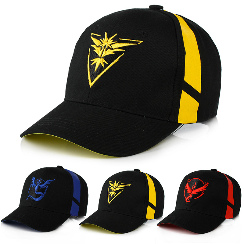 Frete Grátis Boné Aba Curva Pokémon GO Valor Mystic Instinto Estilo Hip-Hop Bordado Casual