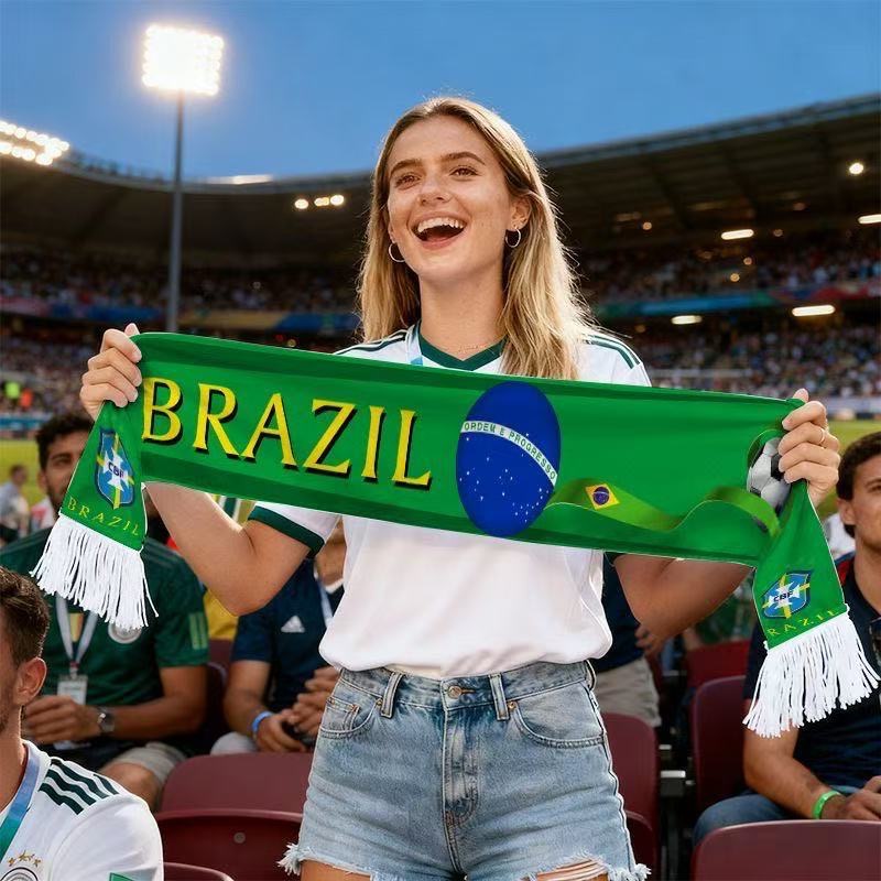 Cachecol de futebol Copa do Mundo cachecol de tricot torcedor Argentina Brasil
