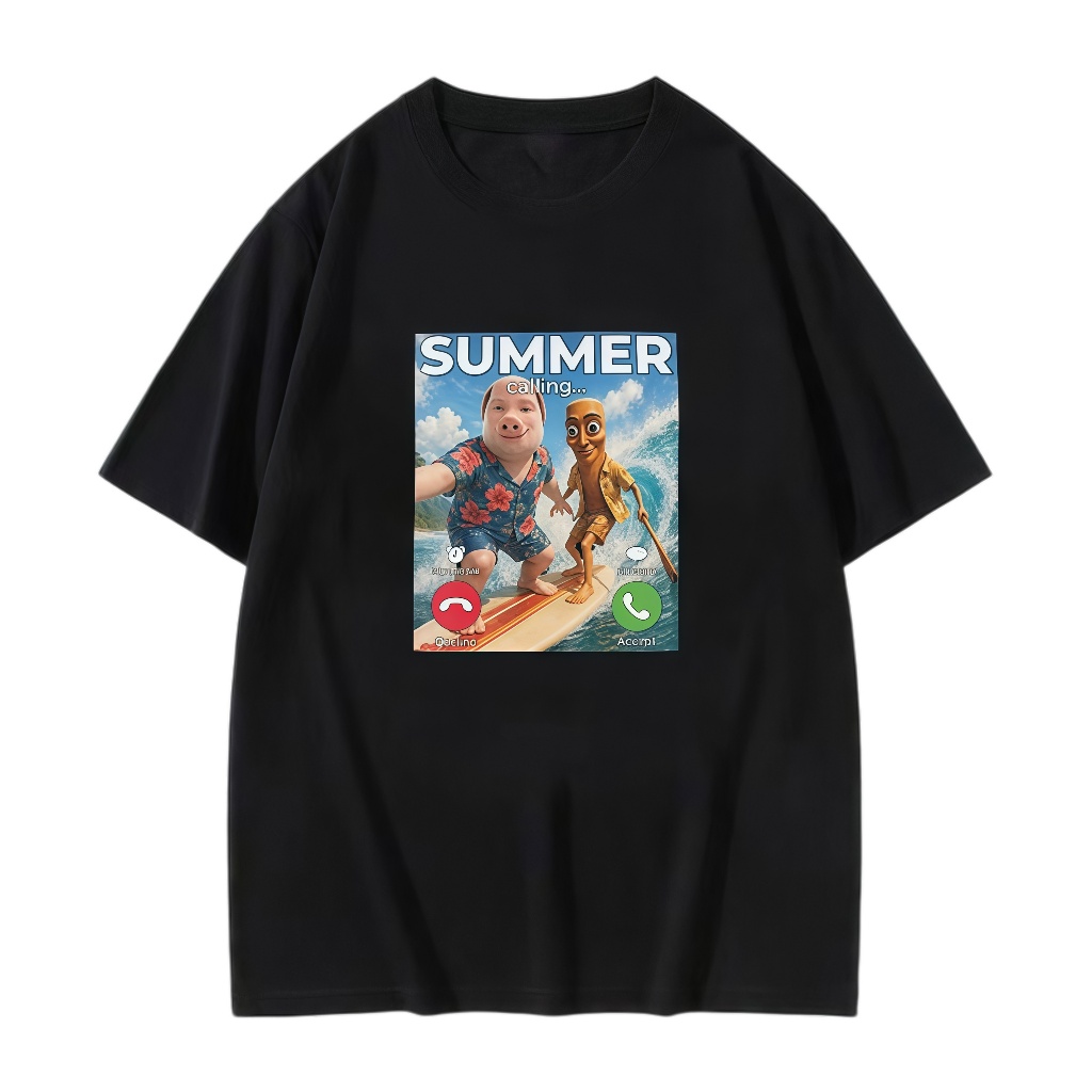 Brainrot Besties Tung Sahur John Pork Surf Verão Moda Masculina Camiseta Estampada De Algodão