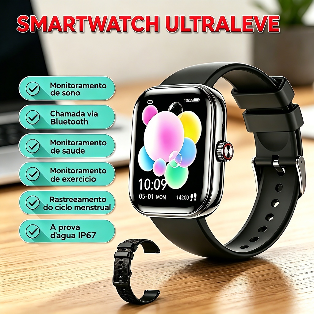 Smartwatch Feminino H10 Saúde Ciclo Menstrual Pressão SpO2 Chamada Bluetooth Bateria 30 Dias IP67 Rosa Frete Grátis