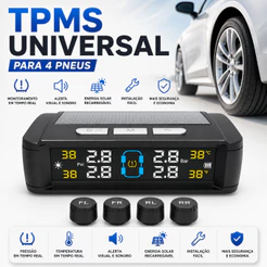 Sensor TPMS 4 Rodas Universal - Monitoramento em Tempo Real + Instalação Fácil sem Remover Pneus