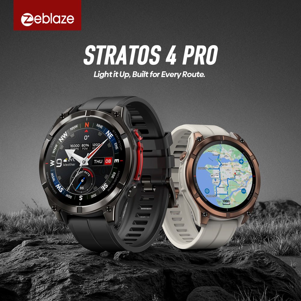 2026 Novo Carro-Chefe Zeblaze Stratos 4 PRO Robusto GPS Smartwatch Download Gratuito Mapas AMOLED Lanterna De Duas Cores