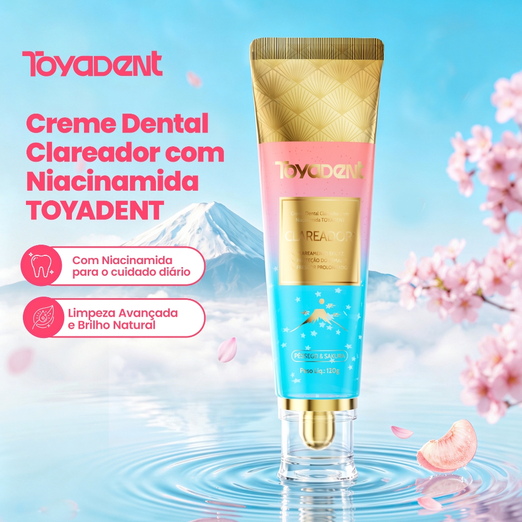 TOYADENT Creme Dental com Niacinamida, Limpeza Avançada, Hálito Fresco, Pêssego & Sakura, 120g